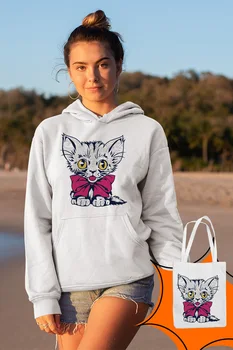 

Angemiel Wear Pink Papyonlu Cat White Women 'S Hooded Sweatshirt Bags Kombin