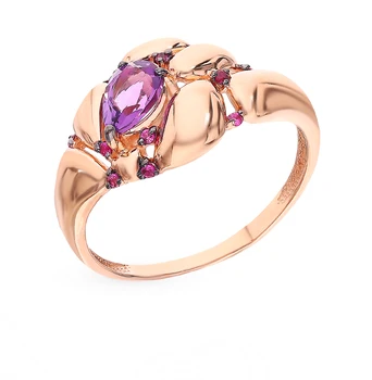 

Gold ring with amethyst and cubic zirconia sunlight