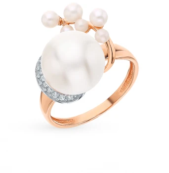 

Gold ring with cubic zirconia and pearls sunlight sample 585