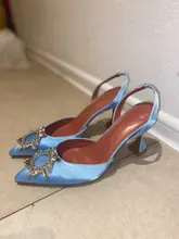 Zapatos de tacón alto con diamantes de imitación para mujer, calzado de seda satinada con punta puntiaguda, sin cordones, para boda, talla grande 41 42