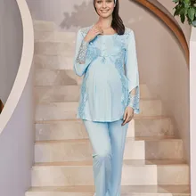 Lacy-Conjunto de pijama posparto de algodón para mujer, ropa de maternidad, banda para el pelo, regalo