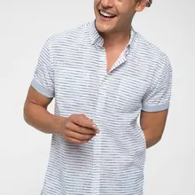 DeFacto летние Для мужчин светильник Синий Смарт Повседневное рубашки для мальчиков короткий рукав мужской топы ткань свободные Shirt-I9140AZ18HS