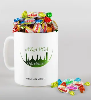 

Personalized Arabic Teacher Mug and Haribo Candy Gift Seti-2
