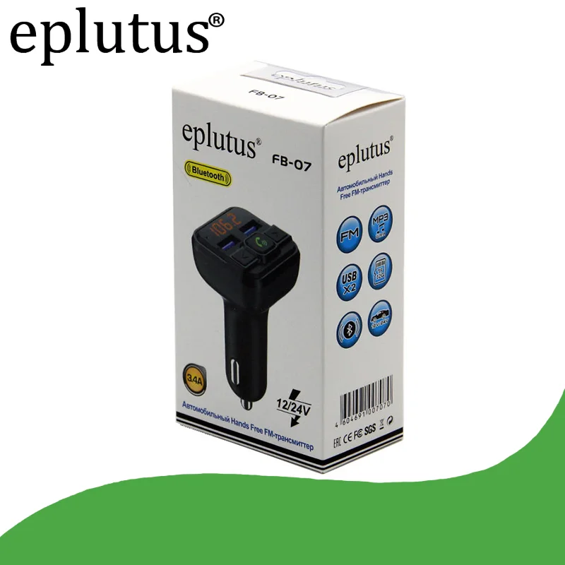 FM-модулятор Eplutus FB-07 с Bluetooth и LED дисплеем и пультом ДУ для samsung iphone xiaomi huawei универсальный трансмиттер и зарядное устройство