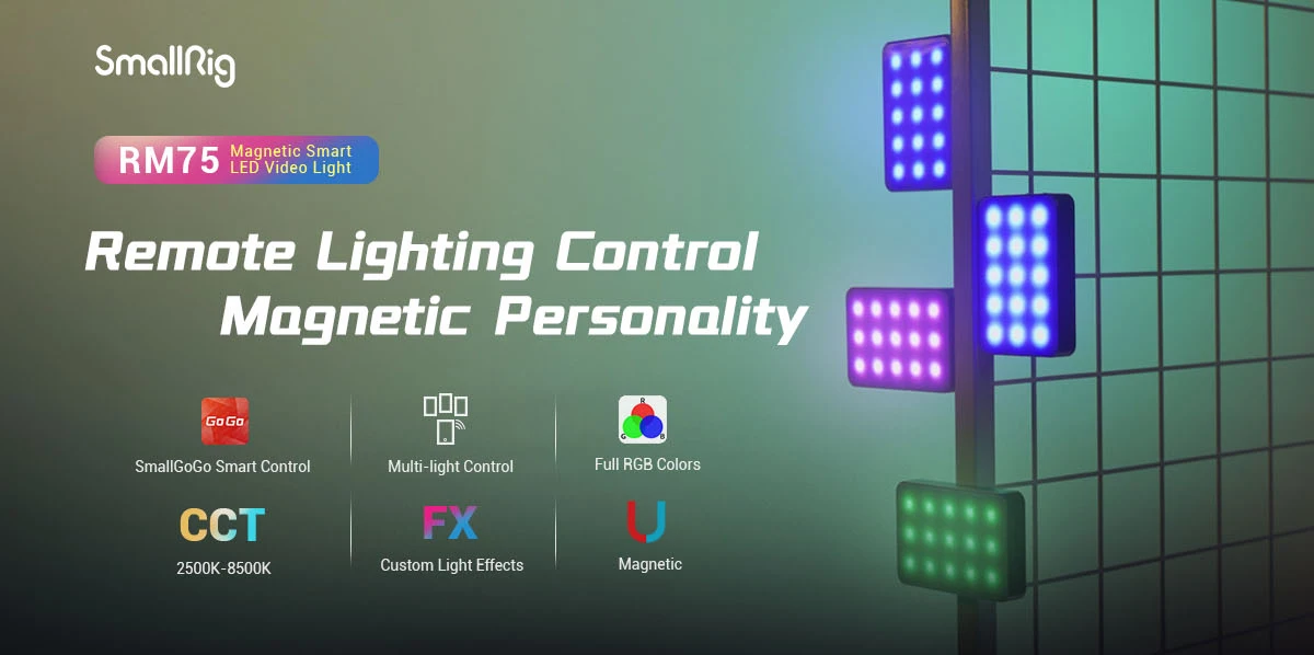 SmallRig RM75 Magnetic Smart LED Light Remote Control Video Light 2500K-8500k 15