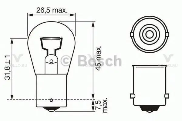 1987302607 bosch лампа p21w 6v 21w pure light(cb