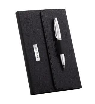 

Personalized Silver Color Metal Ballpoint Pen With Locked Faux Leather Notebook