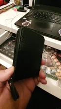 Cartera de cuero genuino para hombre, Tarjetero con bloqueo RFID, bolsillo con cremallera