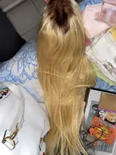 Pelucas de cabello humano Rubio degradado para mujer, pelo liso 4T613 brasileño Remy 613, peluca con malla frontal transparente, pelucas de encaje prearrancadas