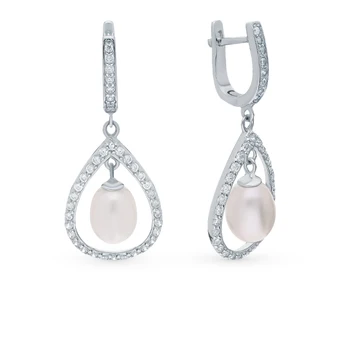 

Silver earrings with cubic zirconia and pearls cultured sunlight sample 925