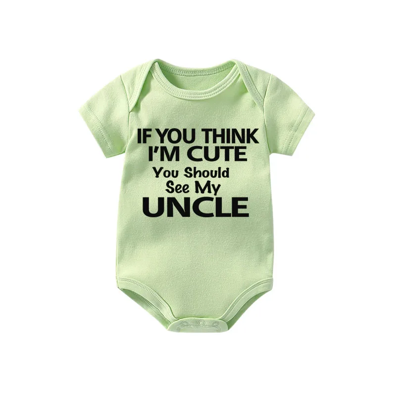 uncle green Culbutomind если вы думаете, что я милый, вы должны увидеть моего дяди тети черный хлопок с коротким рукавом забавные детские боди милый Новорожденный ребенок - Цвет: uncle green