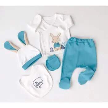 

5 pieces Newborn baby boy Rabbit baby set baby gift set blue sky colour Rabbit Ear Cotton Fabric