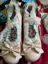 Las niñas dulce Lolita volantes encaje zapatos de boda de novia del alto Talón de las mujeres limita vestido de princesa hombres rosa de talla grande 34-48