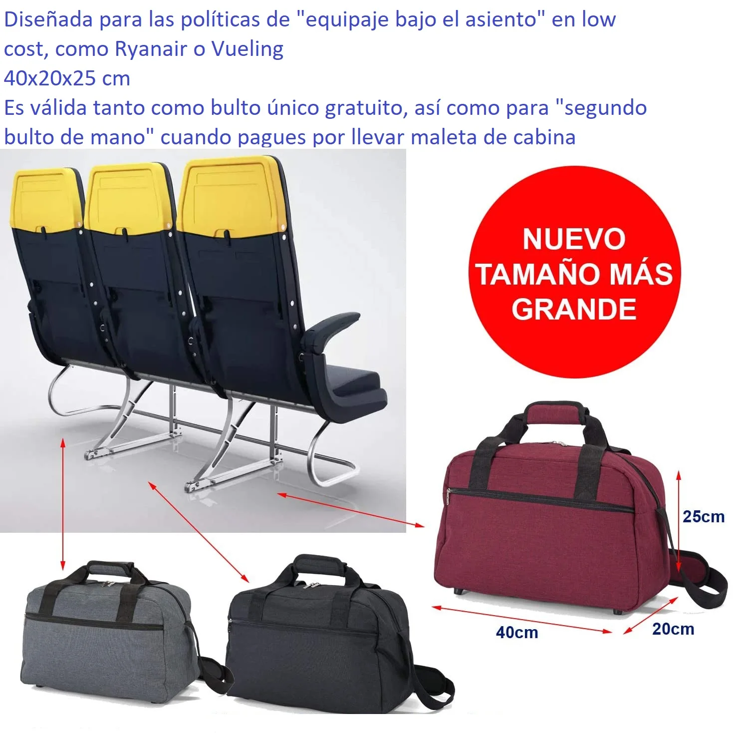 de Viaje 40x20x25 cm Bolsa Compatible con Vuelos Low Cost Ryanair Vueling Easyjet Wizzair Transavia Equipaje Gratis Bajo el Asiento Compatible de Avion 40 20 25 Rosa Verde