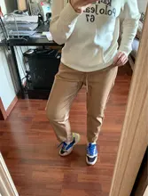 Pants Trousers Women Drawstring Female High-Waist WOTWOY Spliced Loose Autumn Straight