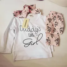 Conjunto de ropa para niñas pequeñas, Tops de manga larga con letras para recién nacidos, pantalones informales con estampado, diadema, trajes para niños pequeños