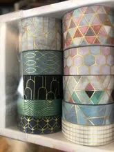 10 unids/set Color celosía geométrica de oro conjunto de cintas Washi Scrapbooking decorativo cintas adhesivas de papel japonés adhesivo de papelería