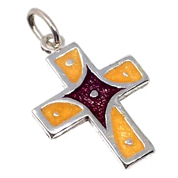

Cross 925 Sterling silver m glazed yellow violet 19mm. [AB5207]