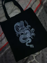 Bolso de lona con estampado de dragón para mujer, bolsa de gran capacidad estilo gótico Punk Harajuku, bolso de hombro clásico