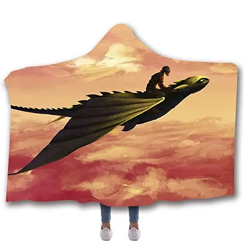 Anime How to Train Your Dragon Printed Plush Hooded Blanket For Adults Kid Warm Home Wearable Double layer Fleece Throw Blankets