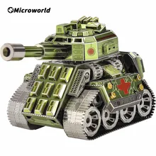 Microworld rompecabezas de Metal 3D, versión Q de tanque, Kits de modelos de tanque, ensamblaje de corte láser, rompecabezas, juguetes educativos, regalos para niños