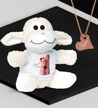 

Personalized Valentine 'S Themed Plush Lamb and Rose Heart Necklace Set - 86