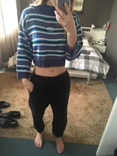 Harajuku-Jersey de algodón con rayas para mujer, Jersey largo y bonito de calle, 2018