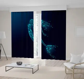 

Curtain Low Poly Swimming Mermaid Pattern Fairy Myth Creature Underwater World Artwork Blue Green