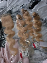 Mechones Rubio perla negra con cierre, cabello humano Remy ondulado malayo, rubio miel, 613 mechones con cierre, 613