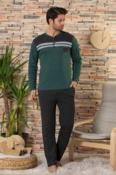 

STRAWBERRY Male Anthracite Cotton Long Sleeve Interlock Pajamas Suit