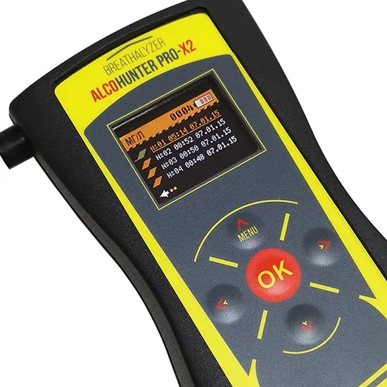 Алкотестер электрохимический профессиональный AlcoHunter Professional X2 для водителей цифровой с мундштуками сделано в России
