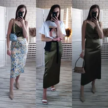 Falda de verano para mujer, conjunto de 2 piezas de faldas de cintura alta, color verde, liso, satinado, color púrpura, 2021