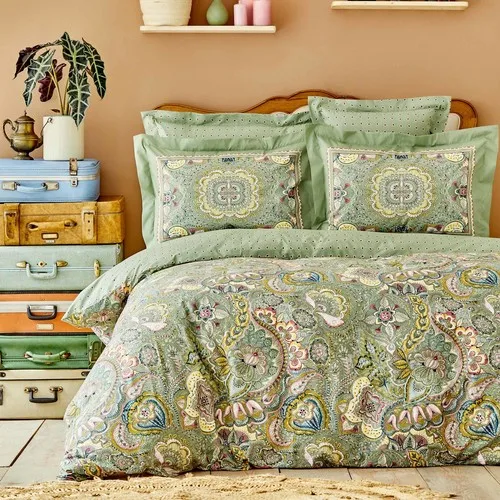 

KaracaHome Manas green 200x220cm Double Side 100% Cotton 4 PCS Linen set