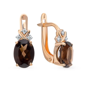 

Gold earrings with раухтопазами and cubic zirconia sunlight sample 585