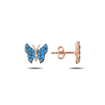 

Silver 925 Sterling Nano Turquoise Stone Butterfly Earrings