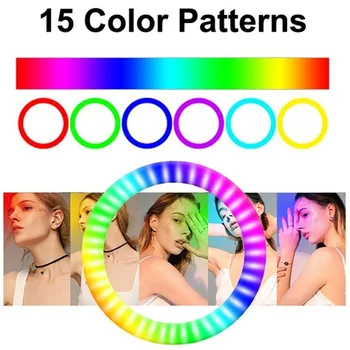 

10 Inch RGB LED Light Ring Light Lighting Adjustable Colors Color Temperature Brightness for Online Streaming on youtube vivo FB