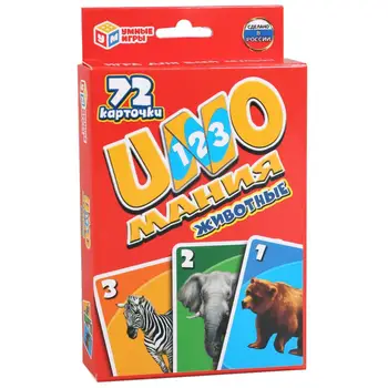 

Cards developing "smart games" unomania animals, 72 cards Umka 4690590179727