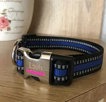 Collar de nailon para perro, personalizado con placa de etiqueta de identificación grabada para mascota, reflectante, perros pequeños, medianos y grandes