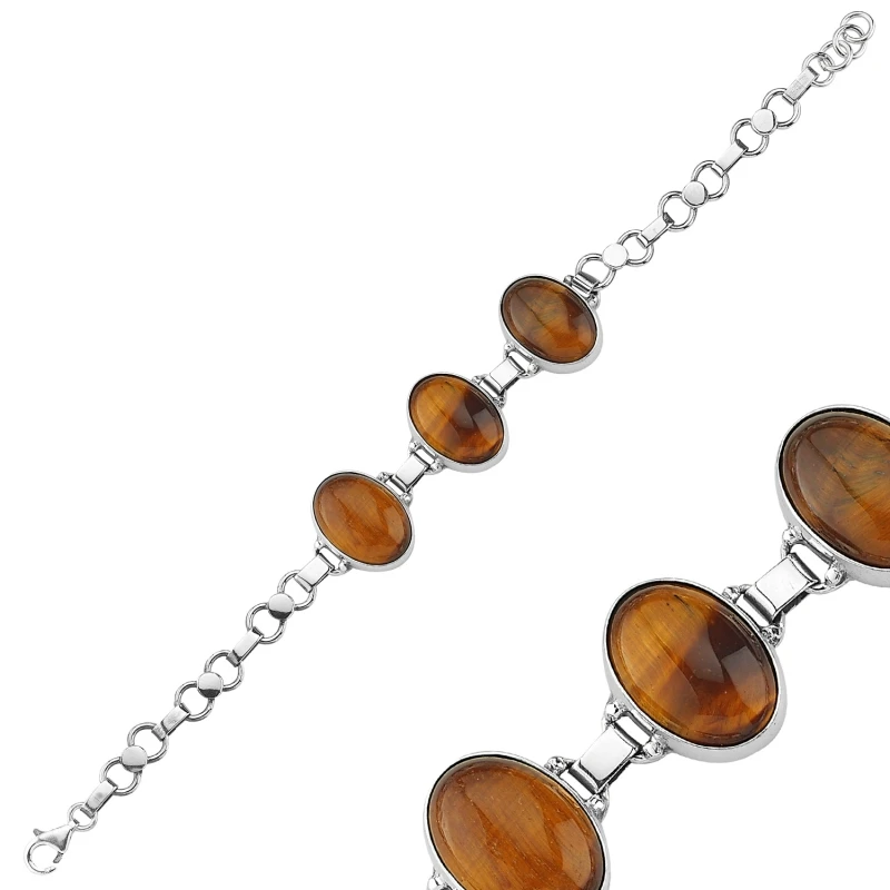 

Silver 925 Sterling Tiger Eye Stone Hand Handwork Bracelet