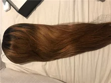 Pelucas de cabello humano brasileño Remy, pelo con parte en U ombré, Rubio degradado liso, medio abierto, color negro, 180%