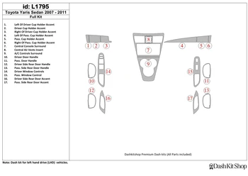 

Interior lining for Toyota Yaris 2007-UP. Set L1795.