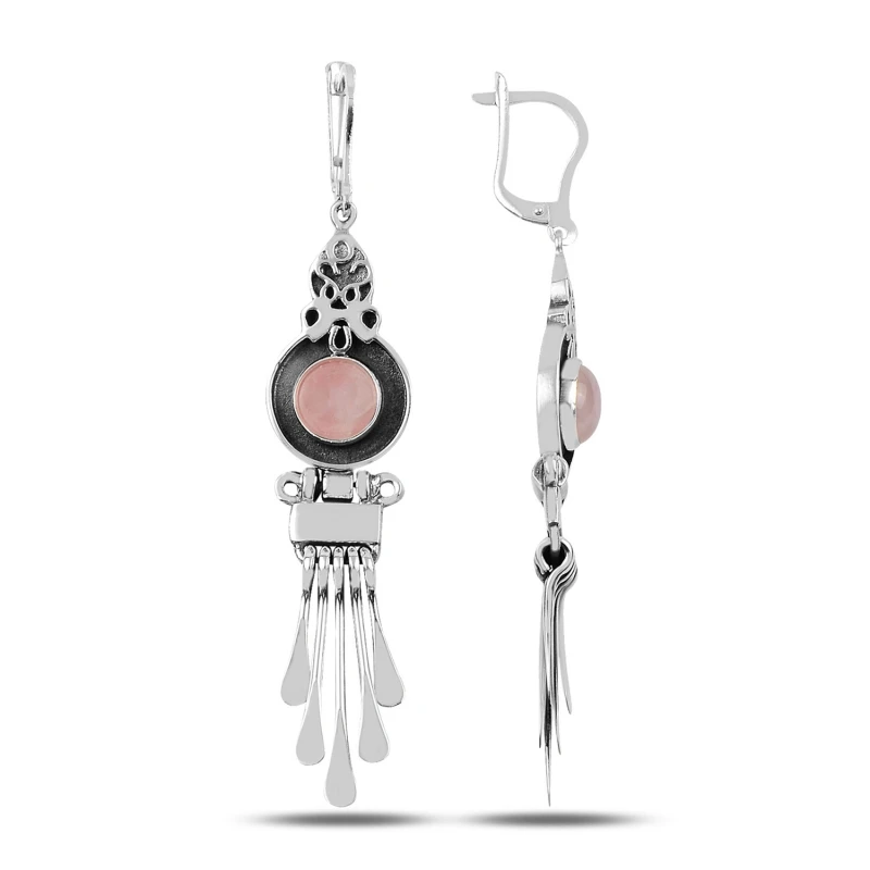 

Armagano Pink Quartz Stone and Shaking Hand Handwork Earrings