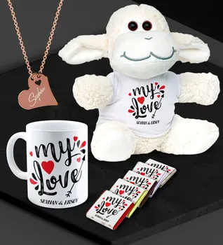 

Personalized Custom Sweetheart Plush Lamb Mug If You Would Chocolate and Rose Heart Necklace Set - 81