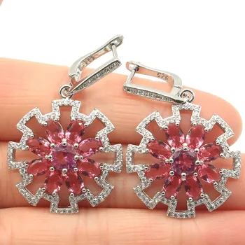 

42x26mm New Arrival Created Pink Tourmaline Natural CZ Gift For Sister Silver Earrings