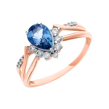 

Gold ring with cubic zirconia and Topaz synthetic sunlight sample 585
