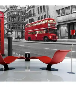 

Photo Mural-London: a red bus and a telephone booth