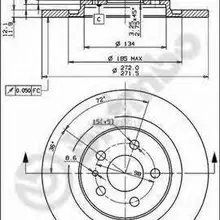 BREMBO Диск тормозной задн CITROEN: C8 02-, FIAT: ULYSSE 02-, LANCIA: PHEDRA 02-, PEUGEOT: 807 02