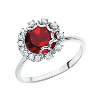 

Silver ring with cubic zirconia and Garnet synthetic sunlight sample 925
