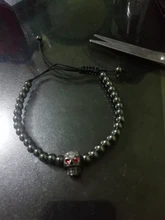 Pulsera de cuentas de cobre con cabeza de calavera para hombre y mujer, brazalete ajustable de cristal con esqueleto de circonia cúbica hecho a mano, joyería Punk para hombre y mujer