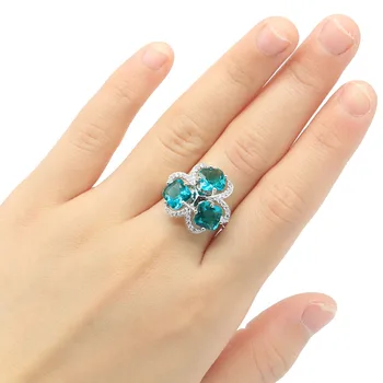 

21x19mm Elegant SheCrown Rich Blue Aquamarine White CZ Gift For Sister Engagement Silver Rings